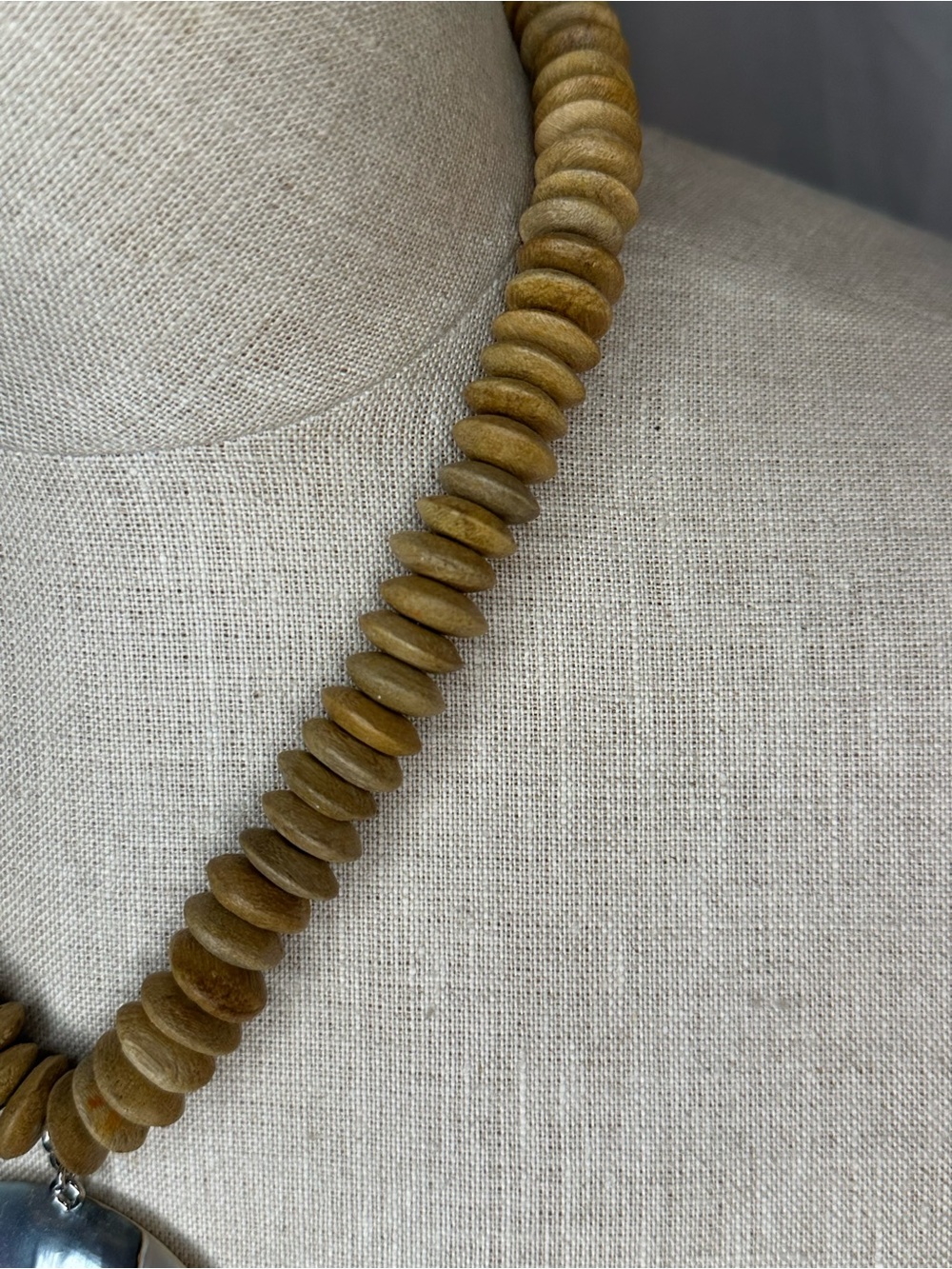 Iridescent Shell Pendant Necklace with Tan Bead Strand - Picture 3 of 7